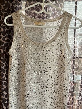 Michael Kors Cream Sequin Sleeveless Knit Tank